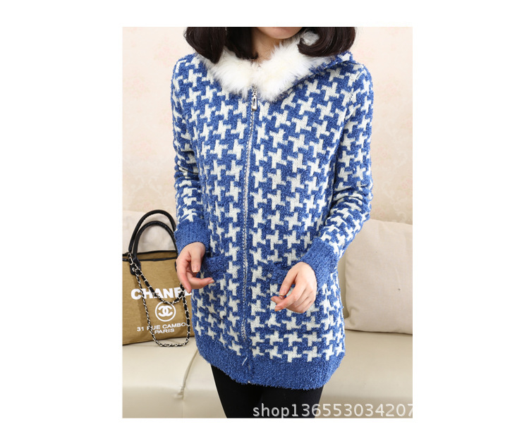 【2013秋冬季新款连帽毛毛领加厚加<em>绒线</em>衣 韩