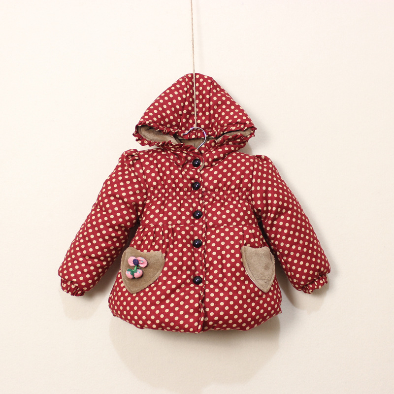 新品<em>儿童棉衣</em> 韩版圆点心形口袋加厚加绒女童