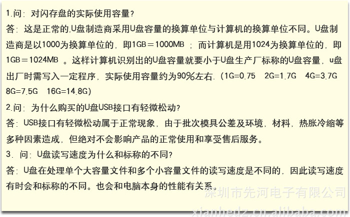 USB隨身碟的容量不同