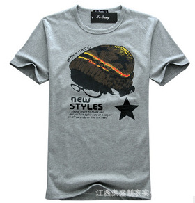 韩版个性圆领纯棉男T恤潮男式短袖T恤 男士T恤 男