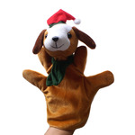 毛絨動物圣誕狗手偶批發 圣誕動物狗手偶 毛絨玩具手偶批發