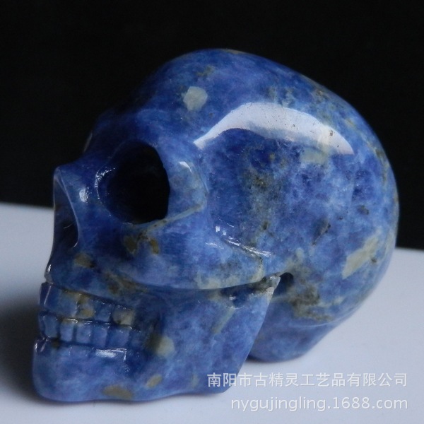 【天然蓝纹石雕刻头骨 水晶工艺品批发 古精灵 130】价格,厂家,图片,玉石工艺品,南阳市古精灵工艺品有限公司-马可波罗网
