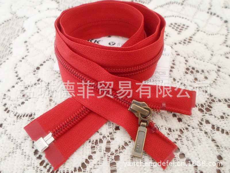 YKK5#尼龙单青古铜拉头大红85德