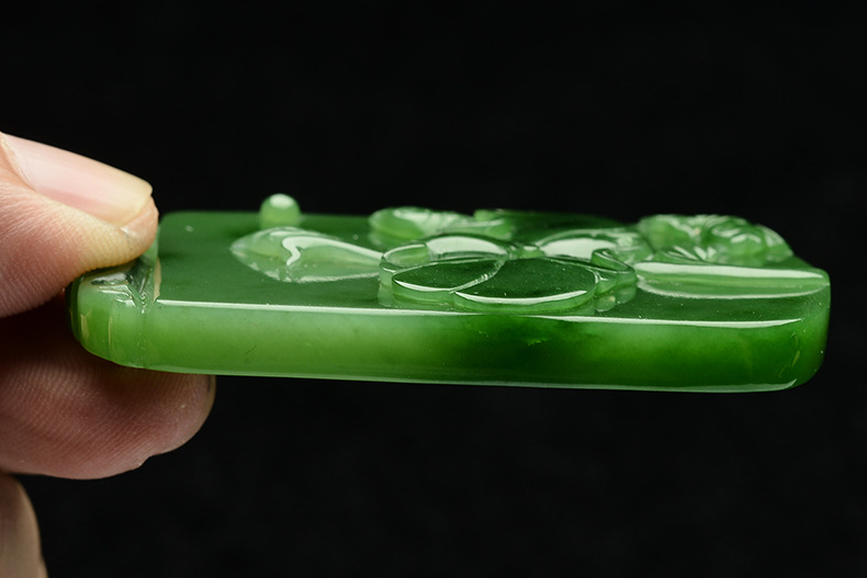 【小刘翡翠 和田玉碧玉荷叶鱼吊坠 天然碧玉挂