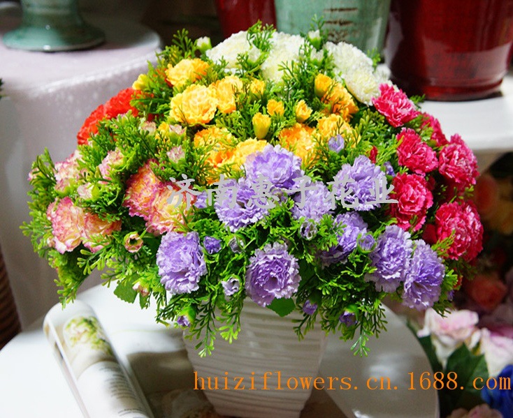 仿真花厂家批发 济南9头英雄草康乃馨仿真花图