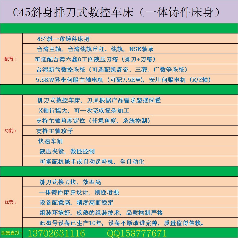 C45斜身排刀式数控车床  台湾六鑫液压刀塔数控车床 一体铸件床身