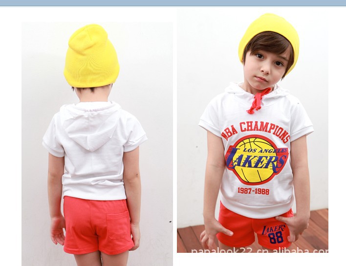 2013童装夏款 <em>男童</em>连帽印花<em>卫衣</em>+<em>短裤</em>套装 童