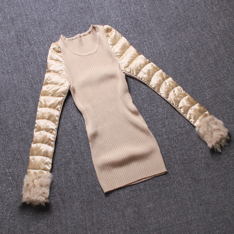 M1241 惠欢欧洲站新款女装羽绒蕾丝袖拼毛针