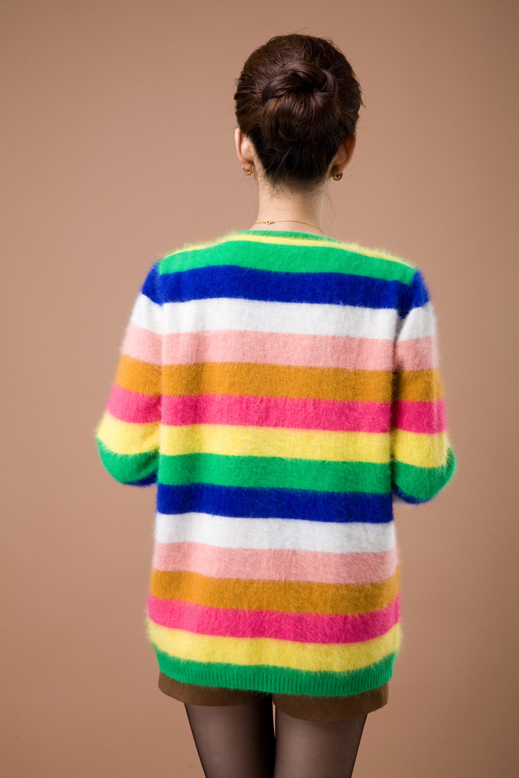 <em>百纯</em>彩色横条<em>貂绒</em>外套 色彩艳丽<em>开衫</em>高品质一