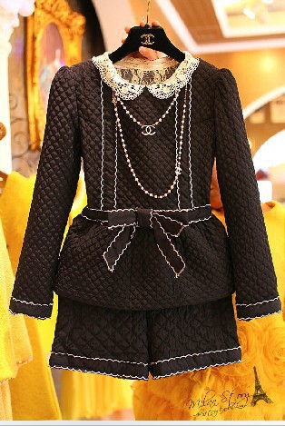 韩国代购蝴蝶结菱形格小<em>香风</em>裙摆<em>短裤棉衣</em>2件