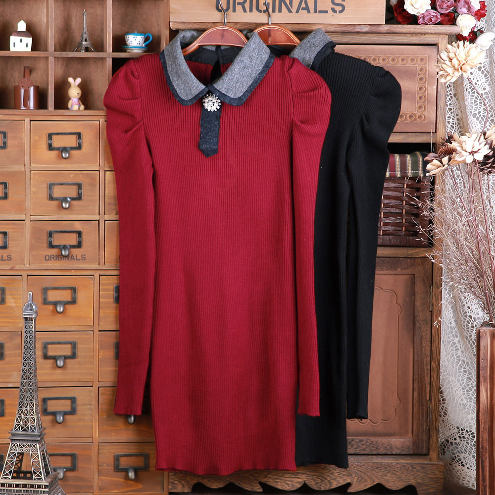 新款女装韩版精美双层娃娃<em>领打底毛衣</em>针织衫修