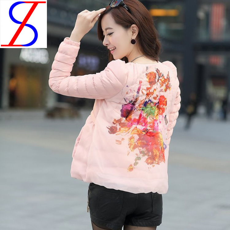2013冬装新款羽绒棉服短款韩版女式棉袄印花