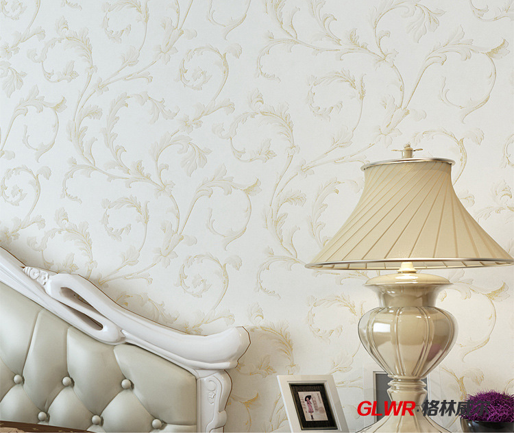 叶饰花型壁纸 简欧卧室满铺客厅背景墙壁纸 无