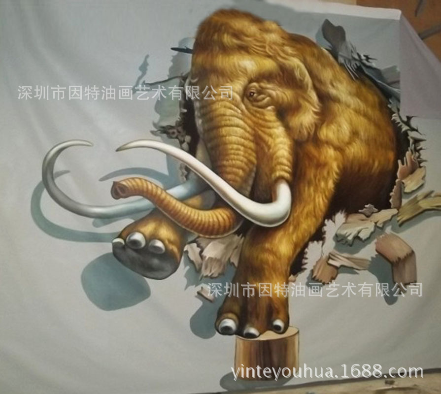 纯手工3D油画高端墙绘彩绘地画逼真写实3D立体画