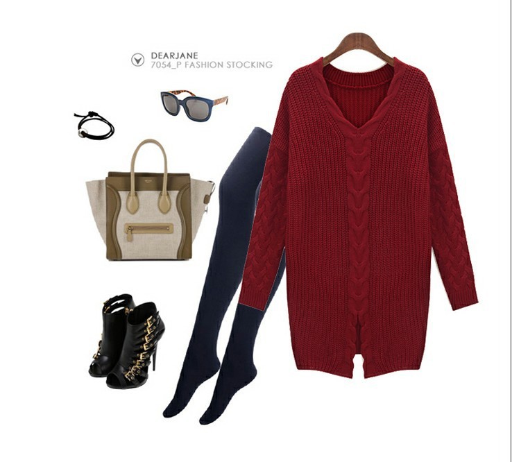 2013秋冬新款欧美中<em>长款</em>加厚<em>毛衣v领宽松</em>显瘦