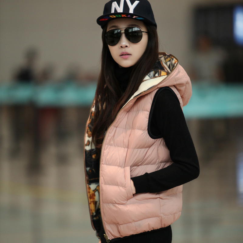 两面穿<em>马夹</em>2013新款<em>棉衣背心</em>女装保暖花色马