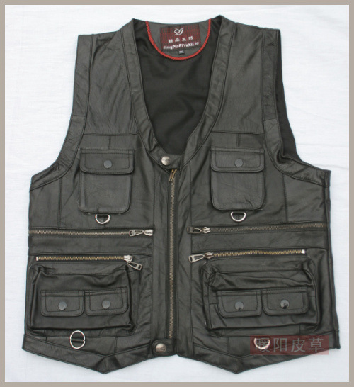 【男士<em>多兜</em>皮<em>马甲</em> V字领真皮坎肩 <em>秋冬</em>真皮背