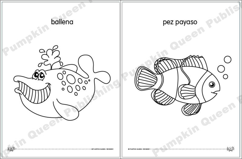 早教外语书幼儿园海洋生物填色本益智本批发skcb-s0001西班牙文版
