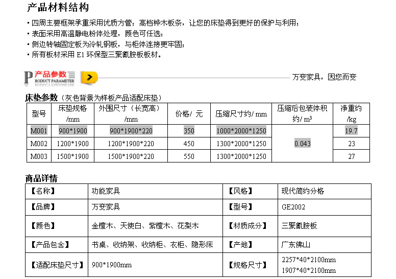 产品参数