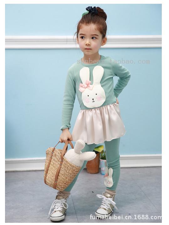 2013韩版新款秋款女童可爱雪纺兔子连衣裙