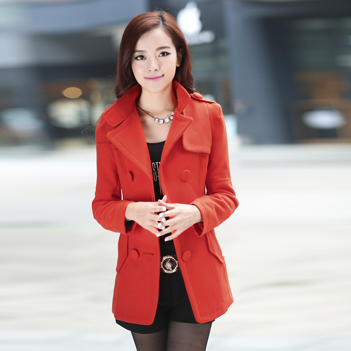 <em>女装一件代发</em>毛呢大衣 2013新款韩版修身双排