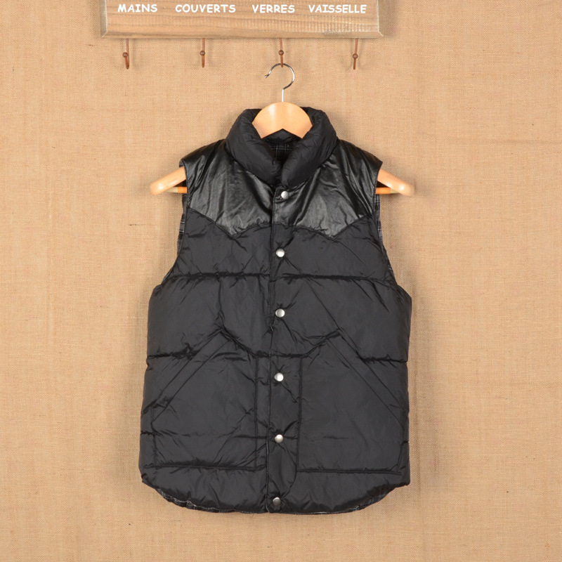 外贸尾货 PU皮拼接<em>男式</em>立领<em>保暖</em>棉<em>马甲</em>0510 