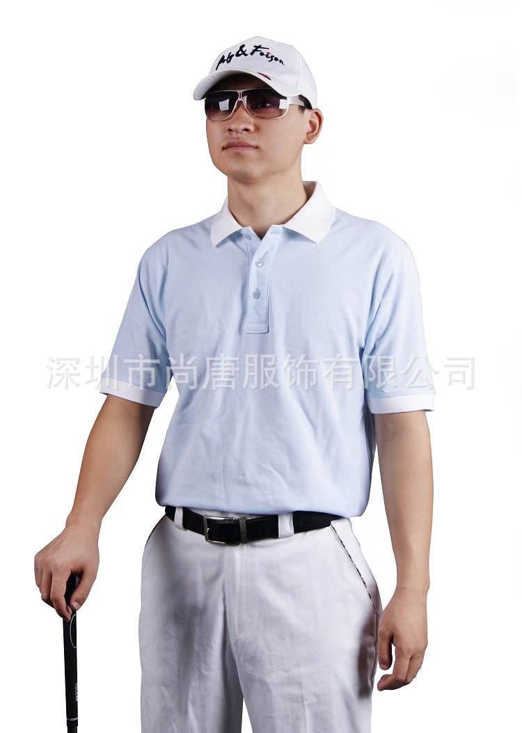 素色POLO系列之全棉蓝双珠配白色领 (1)