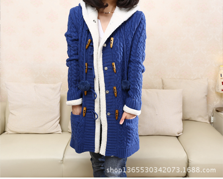 【2013冬装新款韩版加厚毛衣外套<em>女开衫</em> 连帽