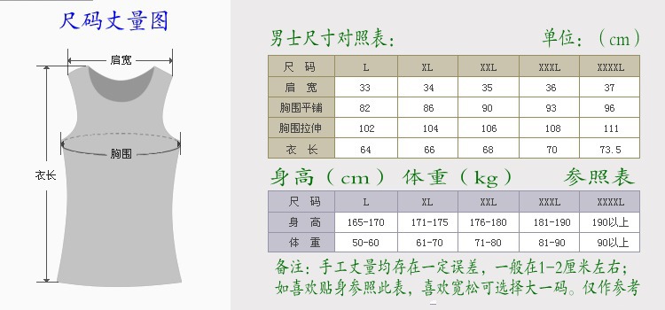 男士尺碼對照