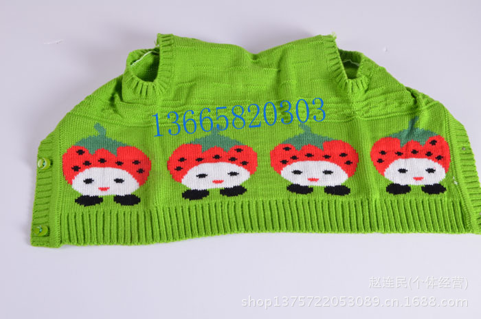 儿童毛线背心水果草莓<em>图案</em>宝宝马甲 V领<em>开衫</em>毛