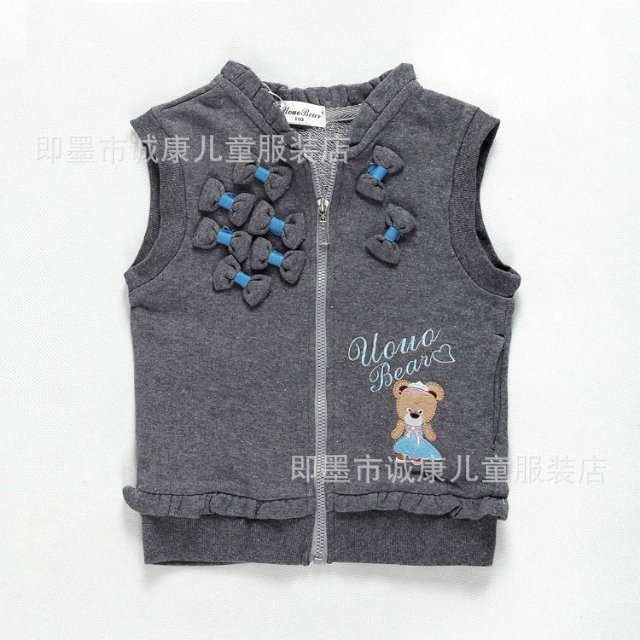 童装<em>批发</em> <em>韩版儿童</em>花边蝴蝶结童<em>马甲</em> 中小童纯