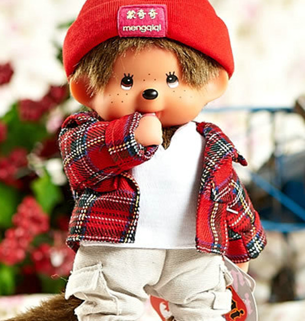 monchhichi/正版蒙奇奇 20cm 红色格仔男孩