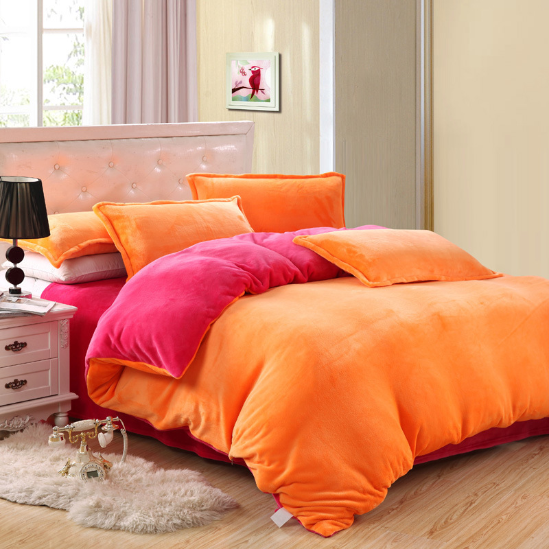 厂家批发 2013纯色双拼法兰绒四件套 法莱绒套