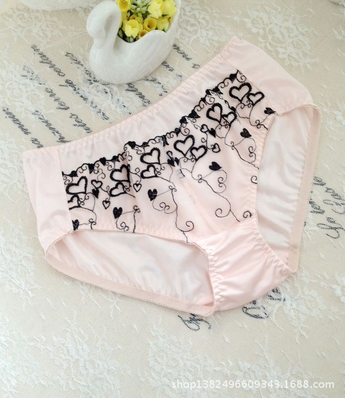 日本原单外单外贸出口经编面料刺绣中腰<em>女内裤</em>