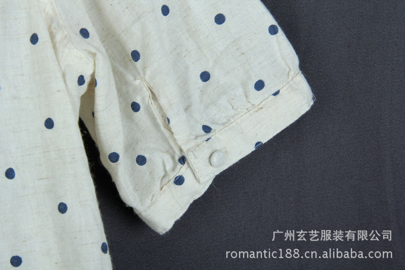 千慧梓 <em>日系</em>原单棉麻<em>女装</em>复古波点小翻领短袖