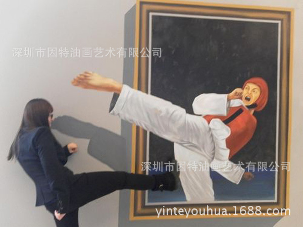 纯手工3D油画高端墙绘彩绘地画逼真写实3D立体画
