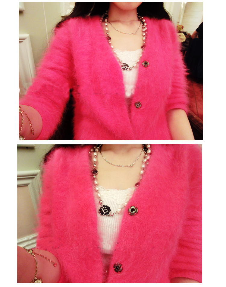 端定制貂绒套装女 奢华长毛水貂<em>绒毛衣开衫</em>针