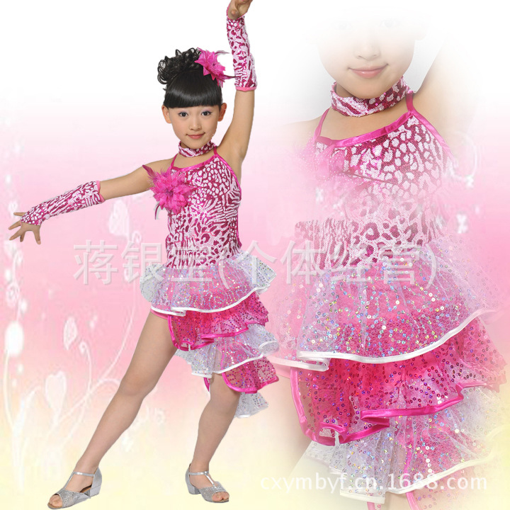 国庆儿童拉丁舞演出服女亮片表演服装 万圣节