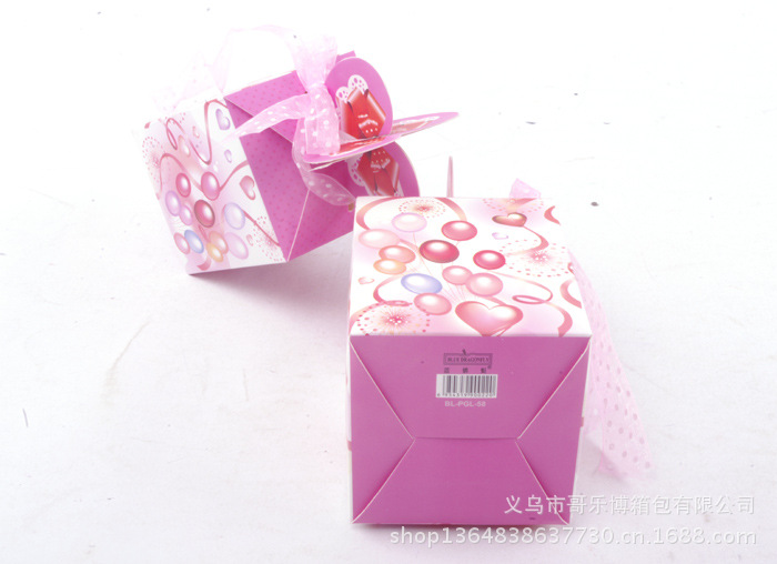 【粉红色桃心圣诞苹果盒 丝带精品折叠纸盒 定