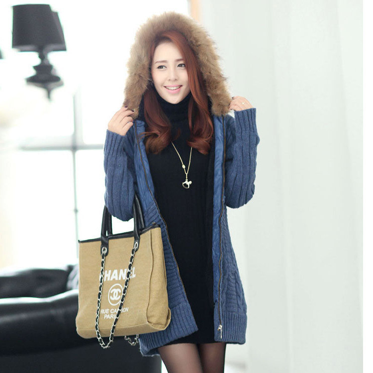 冬女装韩版中<em>长款</em>加厚加绒<em>毛衣</em>外套 <em>宽松连帽</em>