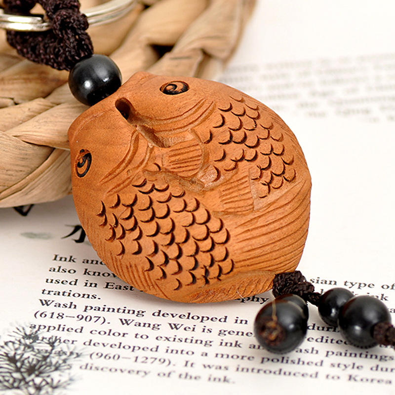 钥匙扣 木雕钥匙挂件批发 年年有余钥匙配件 挂