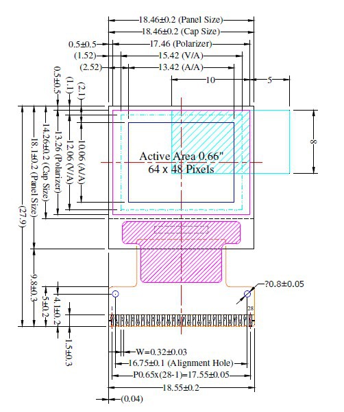 【悠景0.66寸OLED蓝光显示屏,64x48,批量供货
