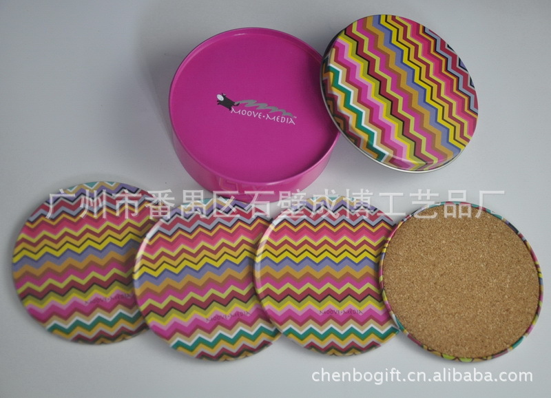 【工厂制造 Tin cork coaster set 马口铁软木杯垫