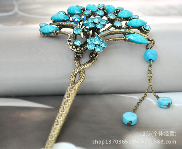 藏饰时尚复古雕花彩钻发簪