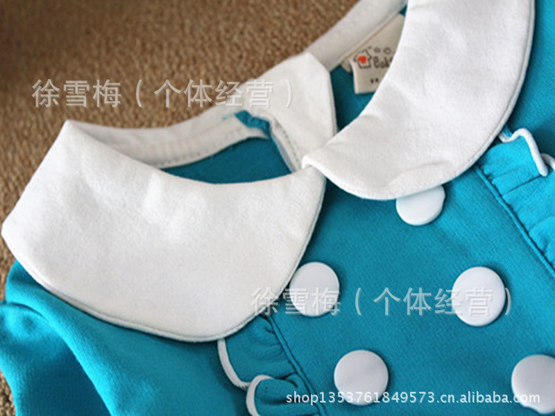 外贸童装长袖连衣裙 女童春秋针织布裙 荷叶领