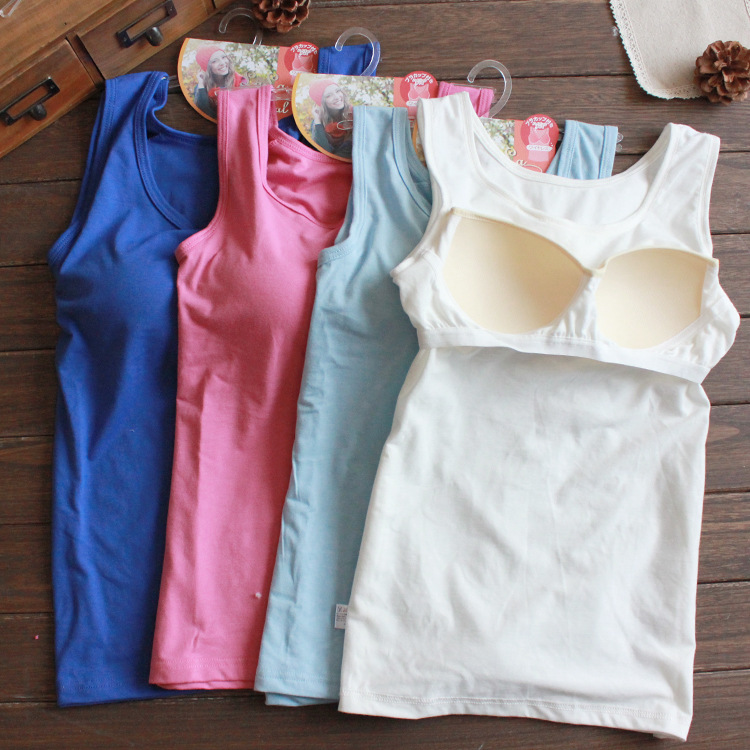外贸 优衣库厂内置罩杯bra免<em>穿</em>内衣圆领背心 <em>无</em>