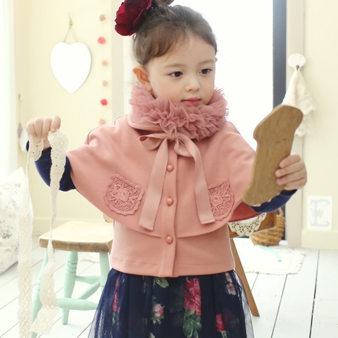 <em>女童</em>儿童披肩<em>斗篷外套</em> 韩版单排扣纯色外套20