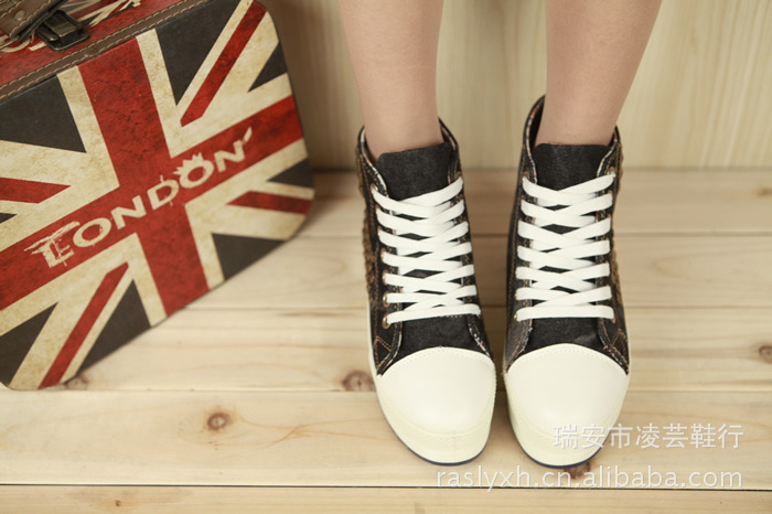 <em>梦特</em>迪斯1306高帮鞋帆布鞋<em>女鞋</em> 松糕厚底鞋 韩