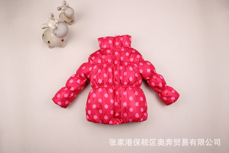 【火熱】外貿品牌童裝批發 淺色圓點大紅色 女童棉衣 兒童棉衣