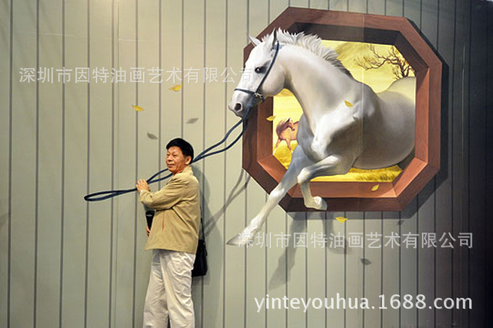 纯手工3D油画高端墙绘彩绘地画逼真写实3D立体画